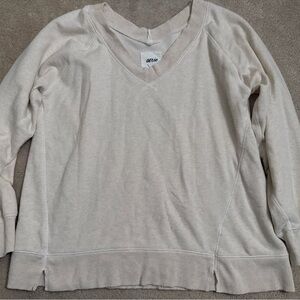 Aerie Cream V-Neck Sweatshirt